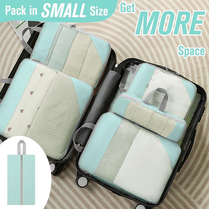 WOOMADA Compression Packing Cubes for Suitcases Travel Essentials 6 Set Rectangle Mesh Expandable Travel Bags Organizer for Luggage - Image 4