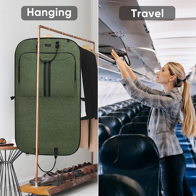 BALEINE Travel Garment Bag, Travel Suit Bag for Men, Water Resistant Carry on Garment Bag for Hanging Clothes, Garment Duffel Bag for Travel Business (Green, 42") - Image 7