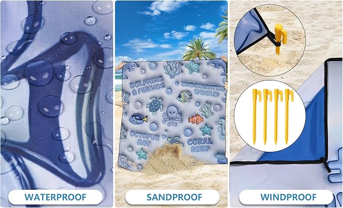 WIWIGO Beach Blanket Waterproof Sandproof Beach Mat 79" X 83"/10'x9'for 2-8 Adults Quick Drying Outdoor Picnic Mat Beach Accessories for Travel, Camping, Hiking - Image 3