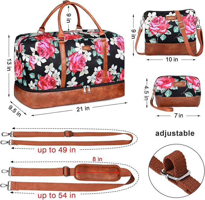 IBFUN Weekender Bags for Women, 21" Weekender Travel Bag, Travel Duffle Bag with Shoe Compartment Carry on Overnight Duffel Bag for Weekend Travel Business Trip, 3PCS - Image 6