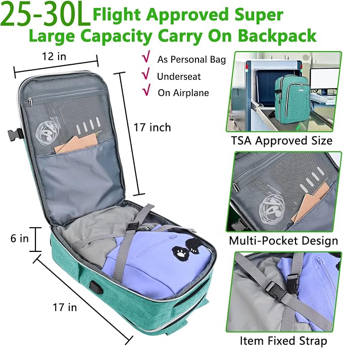 Personal Item Travel Carry On Luggage Backpack for Women Men Flight Approved Casual Weekender Laptop Bag for College Business Outdoors Hiking Water Resistant Lightweight Daypack with USB Charging Port - Image 3