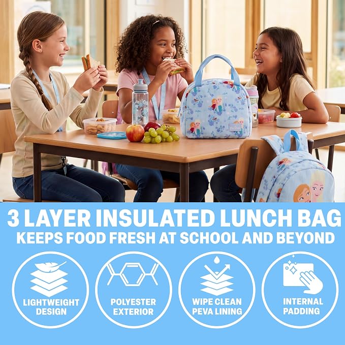Get Trend Disney Frozen Girls Corduroy Backpack 4 Piece Set | 17 inch Bookbag with Laptop Pocket, Insulated Lunch Bag, Pencil Case & Lanyard, Back to School Gifts for Girls - Image 4