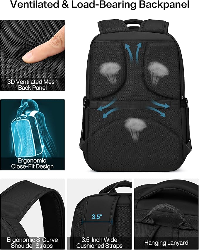 MILADA Travel Backpack for Women&Men,Expandable 28L to 39L,Fits 17" Laptop | Airline Approved Carry-On, Personal Item Backpack, Lightweight Business Rucksack Weekender Bag, Black - Image 4