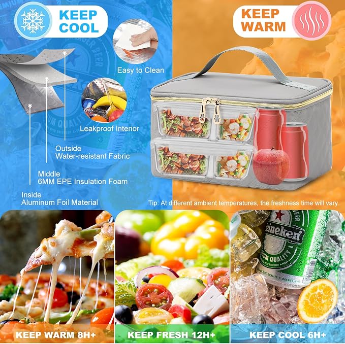 AIJIEKE Lunch Backpack for Women, 15.6 Laptop Backpack, Lunch Box, Gray | Water resistant computer bag with insulated leakproof cooler. Travel meal prep backpack for nurse, teacher, college commute - Image 3