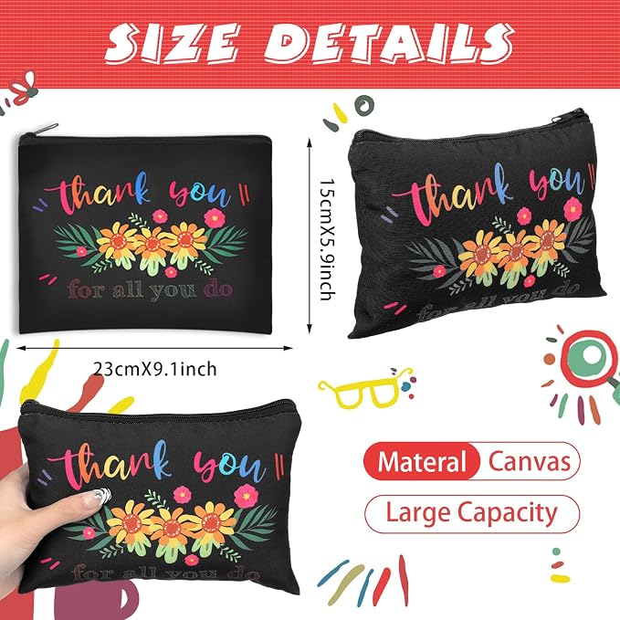 Hillban 32 Pcs Teacher Appreciation Gifts Bulk Colorful Appreciation Makeup Bag Funny Pencil Pouch for Women Thank You Gifts for Teacher Birthday Retirement(Lovely) - Image 6