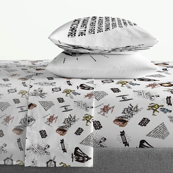 Jay Franco Kids Sheet Set with Fitted, Flat Sheets & Pillow Cover - Ultra-Soft Bedding with Pillowcase for Room Decor, White - Star Wars, 4 Piece King - Image 2