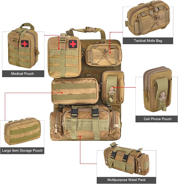 BXBXHD 6 Pack Tactical Truck Organizer Back Seat Storage Car Seat Storage Bag Molle Panels for vehicles, Car and SUV with Lots of Handy Compartments (Khaki) - Image 3