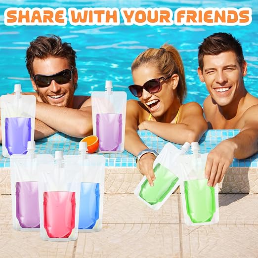 Patelai 250 Pieces Plastic Liquid Pouch Reusable Juice Pouches Travel Water Leak Proof Bags Bulk with Collapsible Silicone Funnel for Travel Outdoor (16 oz) - Image 5