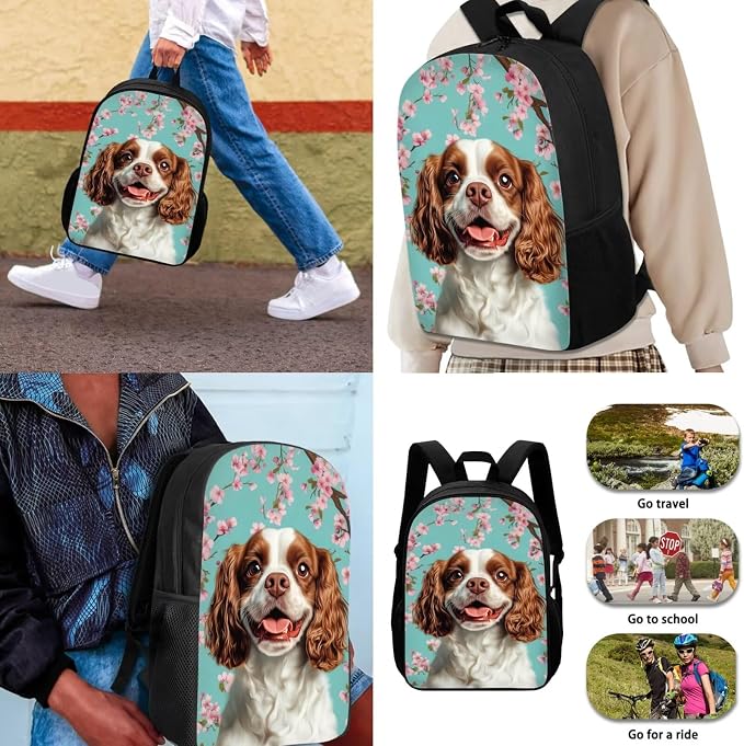 Cavalier King Charles Spaniel Dog Backpack with Lunch Box Kids Girls 6-7/7-8 Cherry Blossom Primary School Bookbags for 1st Grade Kids Book Bags Lunchbox Pencil Case Water Bottle Carrier Set - Image 3