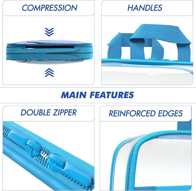 Clear Compression Packing Cubes 3 Set - Bags for Travel - Luggage Cube Organizer - Blue - Image 2