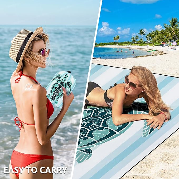 WIWIGO Beach Blanket Sandproof Extra Large Beach Mat Adults Waterproof Quick Drying Sand Free Mat Made By Premium Polyester with 4 Stakes & 4 Corner Pockets for Outdoor Travel Camping Hiking - Image 4