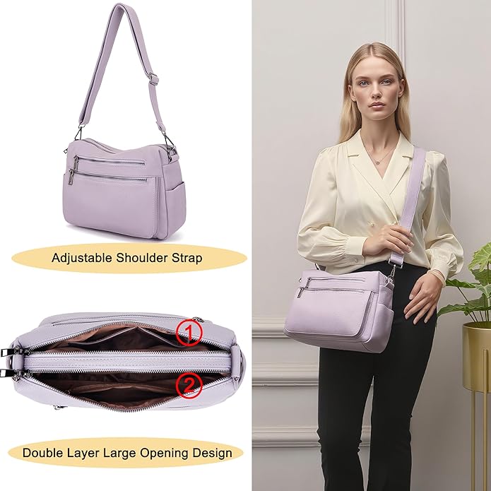 YZAOLL Large Crossbody Shoulder Bag for Women Vegan Leather Tote with Adjustable Wide Strap Work Purse with 10 Pockets