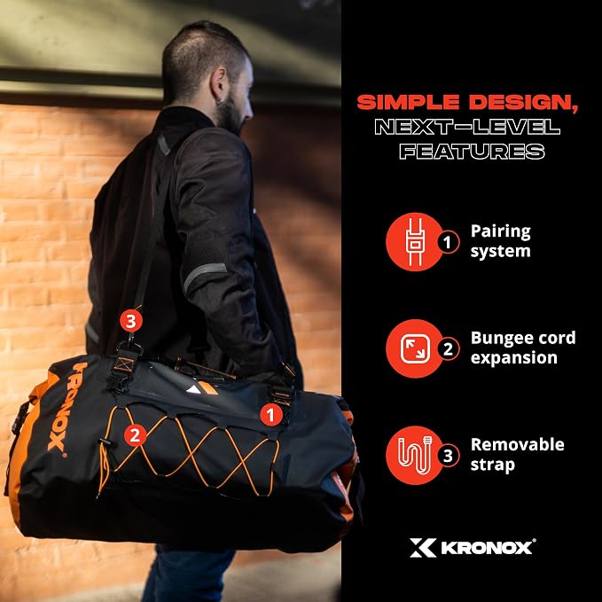 KRONOX Motorcycle Duffel Bag Waterproof, 25L Blue – Durable Motorcycle Luggage & Saddle Bags. Back Seat Dry Bag for Travel, Commute & Dirt Bike Gear - Image 9