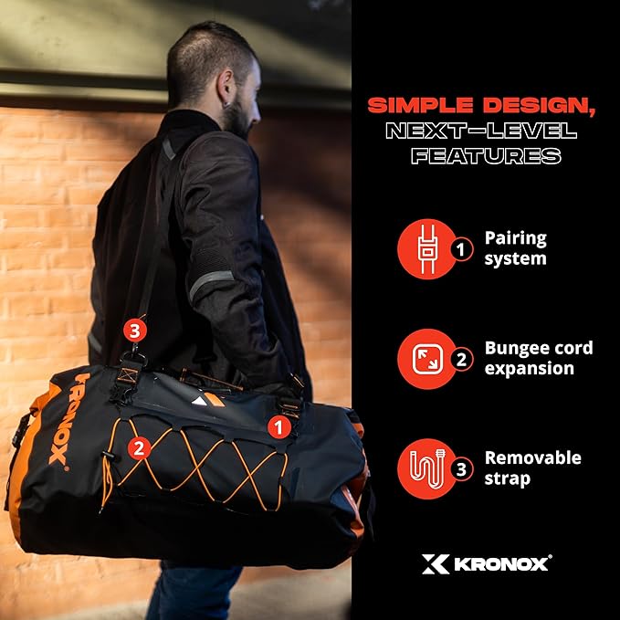 KRONOX Motorcycle Duffel Bag Waterproof, 25L Blue – Durable Motorcycle Luggage & Saddle Bags. Back Seat Dry Bag for Travel, Commute & Dirt Bike Gear - Image 9