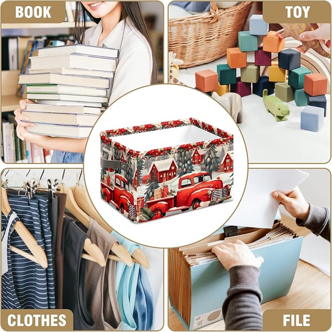 Red Christmas Truck Basket, Foldable Fabric Storage Bin, 14 x 10 x 8, 20L - Image 7