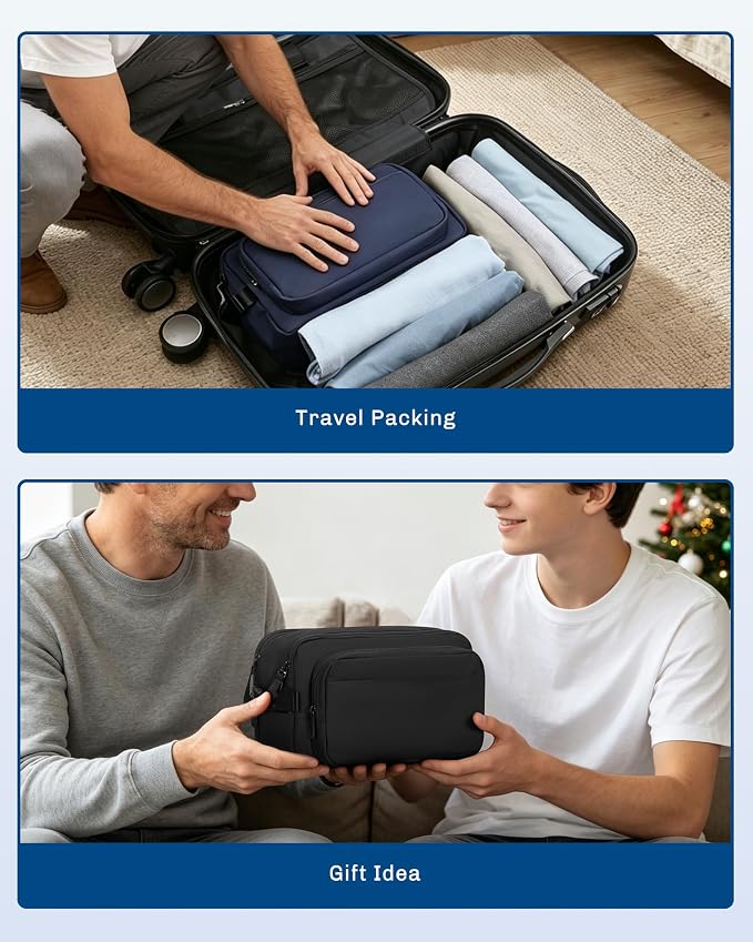 Hynes Eagle 9L Large Toiletry Bag for Men Women Durable Travel Shaving Dopp Kit Water-Resistant Makeup Bag Organizer Case for Grooming Accessories Navy Blue - Image 3