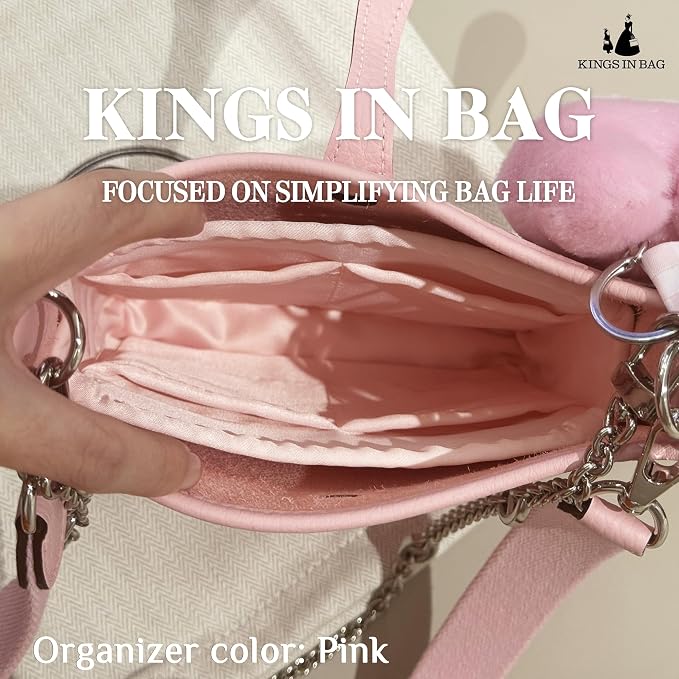 Purse Organizer Insert for Luxury Bag - Satin & Lightweight Fabric with Inside Pockets, Portable for Commute, Travel, Shopping, and Evening, Multicolor Options, Fits Evelyne 33 GM(Pink, GM) - Image 2