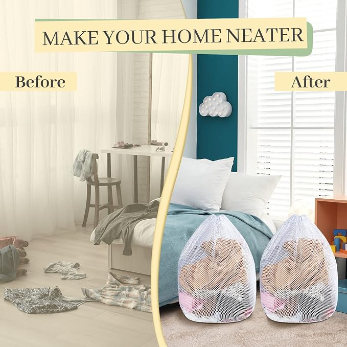 20 Pcs Mesh Laundry Bags Bulk with Drawstring 20 x 24'' White Heavy Duty Mesh Bag Machine Washable Sturdy Large Net Laundry Wash Bag for Dormitory College Apartment Travelling Camping - Image 4