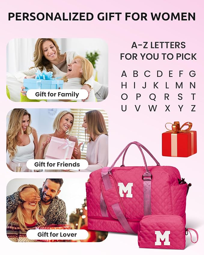 Bags for Girls, Birthday Gift-Initial Travel Bag with Shoe Compartment, Personalized Weekender Bag, Monogram Overnight Bag for Women, Letter Travel Bag with Makeup Bag (Letter E) - Image 2