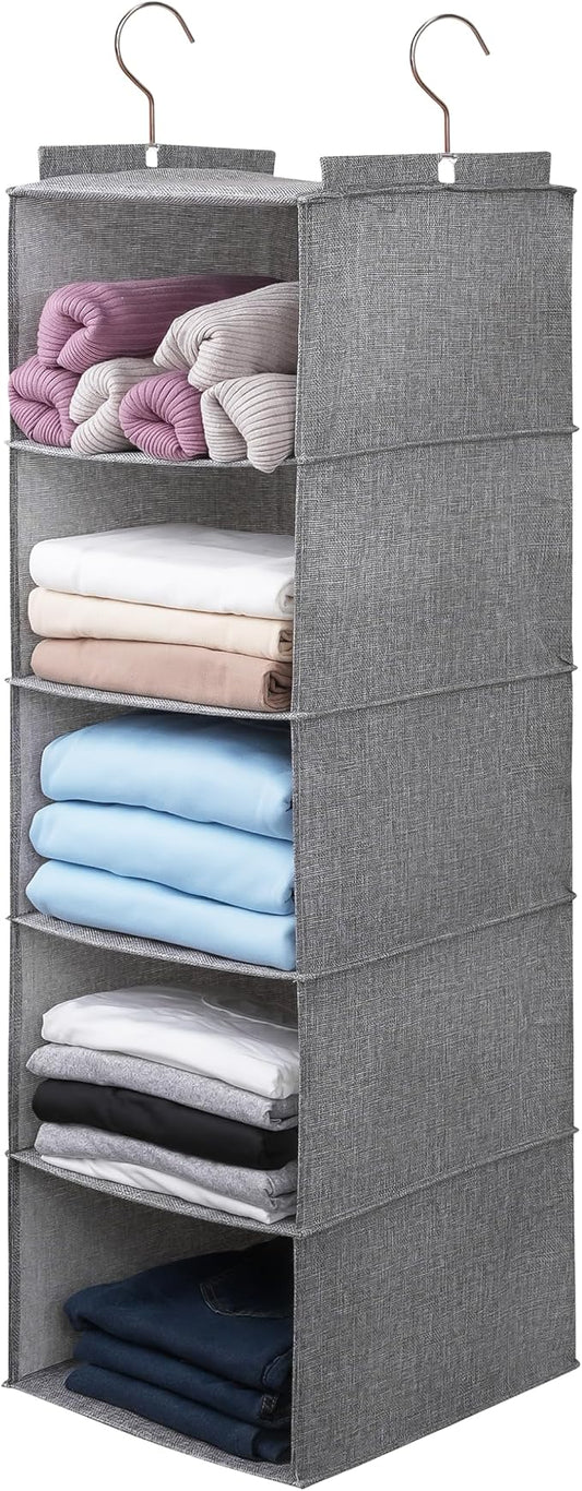 Large Hanging Sweater Organizer for Closet,Collapsible 6-Shelf Hanging Closet Shelves with Drawers, Washable (Grey-5 Shelf) by Unknown