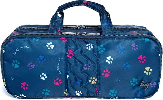 Lug Flatbed Slim Cosmetic Case for Women – Heat-Resistant Hair Tool Organizer & Makeup Bag, Lightweight Water-Resistant Travel Pouch – Paws Navy by Lug