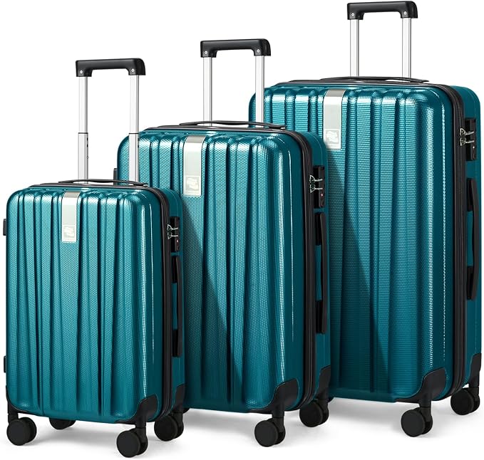 Hanke Luggage Sets 3 piece Carry On Luggage with Wheels PC Hard Shell Suitcases Lightweight Checked Travel Luggage Extra Large Travel Suitcase Woman Men 20/24/29 Inch(Caribbean Blue) by Hanke