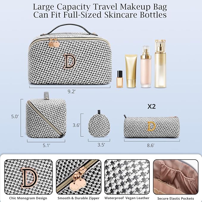 Personalized Gift Travel Makeup Bag: Initial Makeup Organizer Bag for Women | 3-in-1 Custom Make up Bag Set - Vegan Leather Travel Cosmetic Bag - Luxury Gift for Women – Birthday, Anniversary, Graduation - Image 6