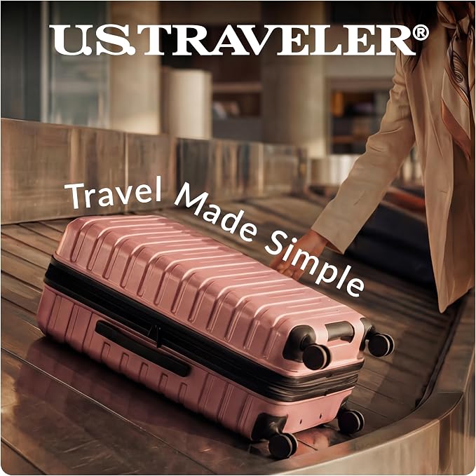 U.S. Traveler Boren Expandable Hardside Rugged Travel Luggage with 8 Spinner Wheels, Rose Pink, Checked-Medium 26-Inch - Image 8