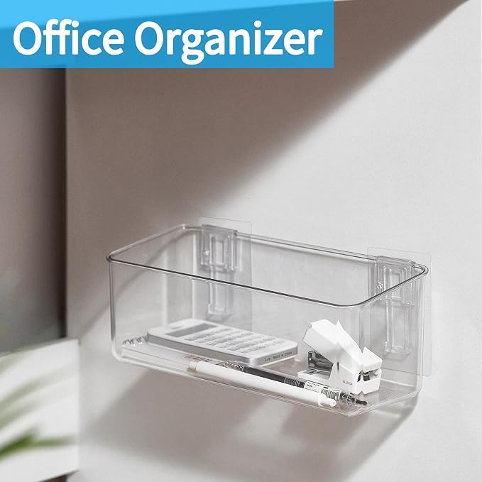 Adhesive Mount Storage Organizer Container Basket Bins, Plastic Over Cabinet Door Organizer, Pantry Wall Organization, Bathroom Organizer, Space Saving Holder for Sandwich Bags-4 Pack - Image 4