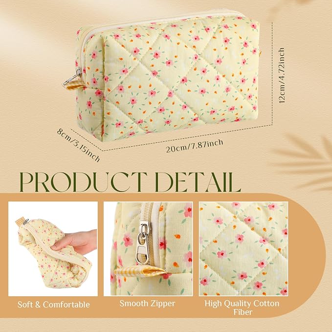 Paterr 10 Pcs Quilted Makeup Bag Bulk Cotton Floral Cosmetic Bag Women Girls Bridesmaid Gifts Cute Makeup Pouch Coquette Aesthetic Travel Toiletry Organizer(Classic Style,7.87 x 4.72 x 3.15 Inches) - Image 3