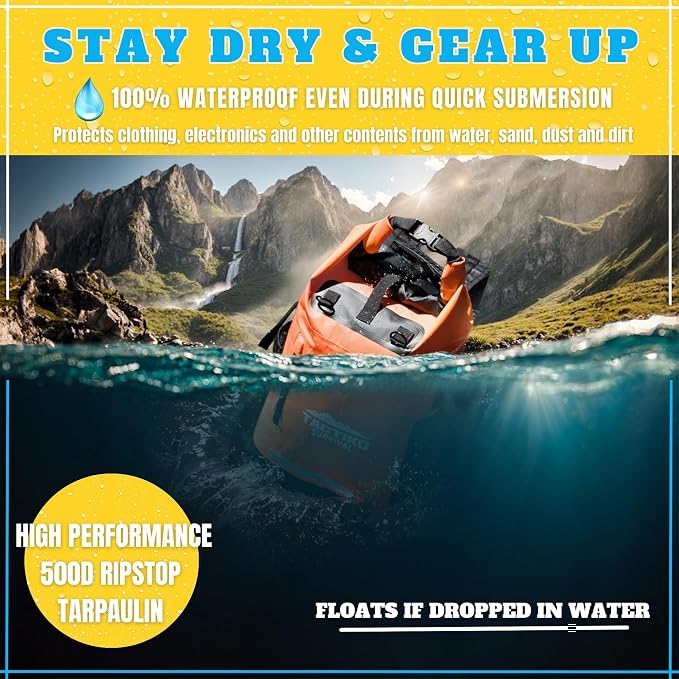 Tactiko Survival 35L Heavy-Duty 100% Waterproof Backpack | Roll Top Dry Bag - Image 3