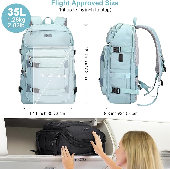 PIJUSHI Casual Travel Backpack for Women with 16" Padded Laptop Compartment | Carry On Luggage with USB Charging Port, 1680D Water-Resistant Nylon, Airline Approved, For Daily, Hiking - Image 5