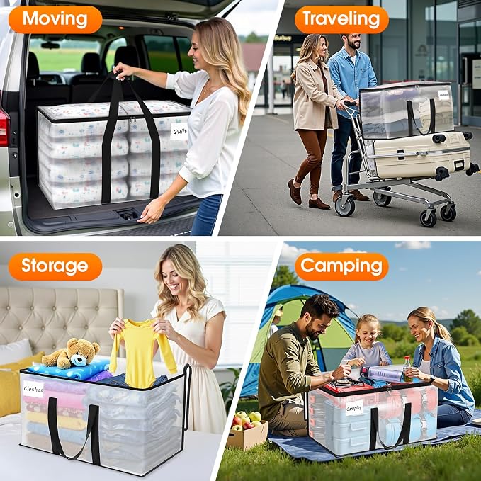 Fab totes Moving Bags Extra Heavy Duty Oversized Clear Storage Bags with Reinforced Handle and Double Zippers,Moving Supplies Totes for Storage Packing Dorm Room Essentials Alternative to Moving Boxes - Image 3