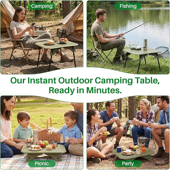 TOPCHANCES Folding Camping Table, Ultralight Aluminum Portable Table with Adjustable Height, 2-in-1 Carry Bag for Outdoor Picnic, Travel, Beach, BBQ & Festival (Army Green) - Image 8