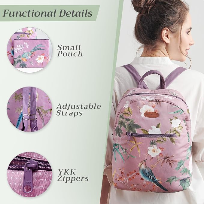 Maison d' Hermine Backpack for Women Men Cotton Shoulder Multipurpose Rucksack with Small Pouch Lightweight Multi Pocket Bag for Travel Work Beach Perfect for Spring Summer (Hokuzai - Violet) - Image 4