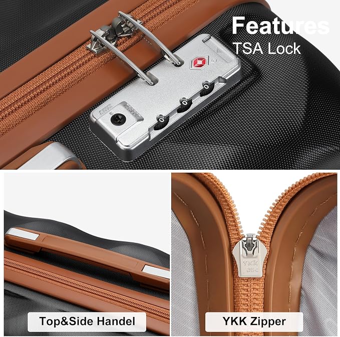 Somago Luggage Sets Suitcase with TSA Lock YKK Zipper Spinner Wheels ABS Hardside Luggage Weekender Bags Travel Set (Black, 3 Piece Set (20/DB/TB)) - Image 5