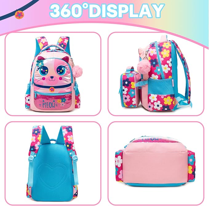 Backpacks for Girls School Bag Cute Girls Backpacks Ages 8-10 Kids Bookbag Set Travel Backpack for Preschool Kindergarten Elementary Students Backpack to School Supplies - Image 3