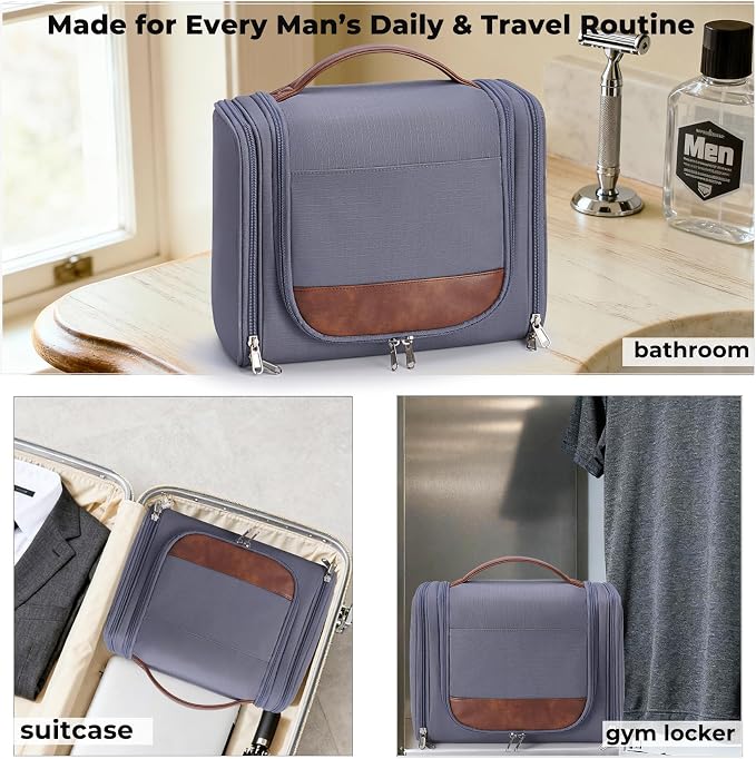 Ralnitote Large Hanging Toiletry Bag for Men, Travel Bathroom Bag with Hook, Hygiene Bag Organizer for Shower, Shaving & Grooming Essentials, Gray - Image 5