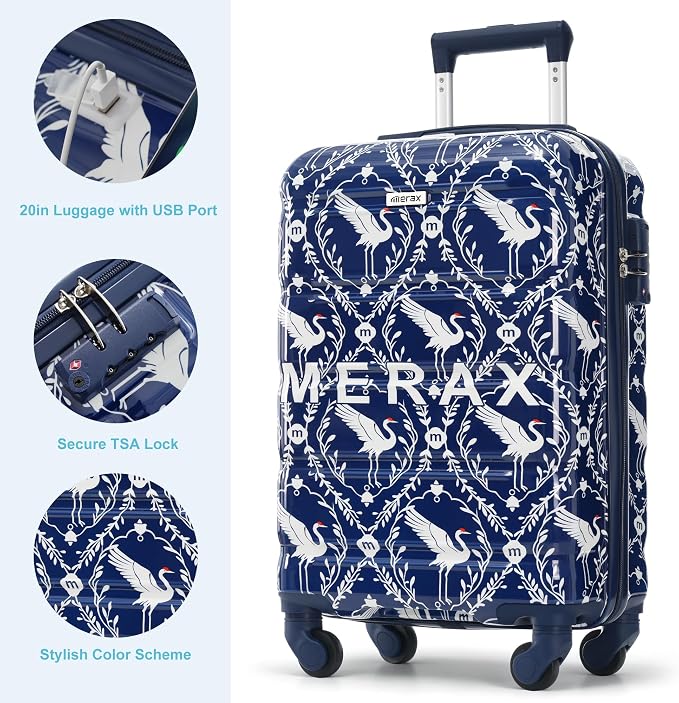 Hardside Luggage Sets, Lightweight Stripes Suitcase with Spinner Wheels, Indigo Swan - Image 3