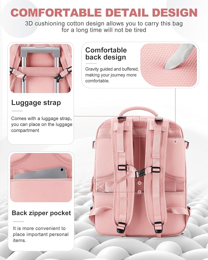 coowoz Large Travel Backpack Carry On for Women Man Gym Backpacks with Laptop Compartment Mochila de Viaje Teacher Personal Item Backpack Rucksack Airplane Accessories Must Haves Pink - Image 4
