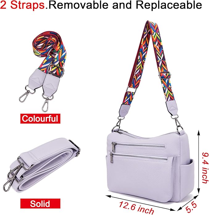 YZAOLL Large Crossbody Shoulder Bag for Women Vegan Leather Tote with Adjustable Wide Strap Work Purse with 10 Pockets