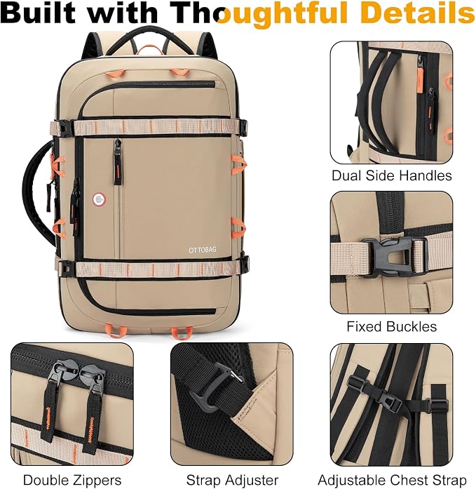 40L Travel Backpack 17.3" Laptop Carry On Duffel Flight Approved | TSA Approved, Wet & Dry Compartment, Water Resistant, Anti-Theft Pocket, Luggage Strap, USB Charging Port - Image 6