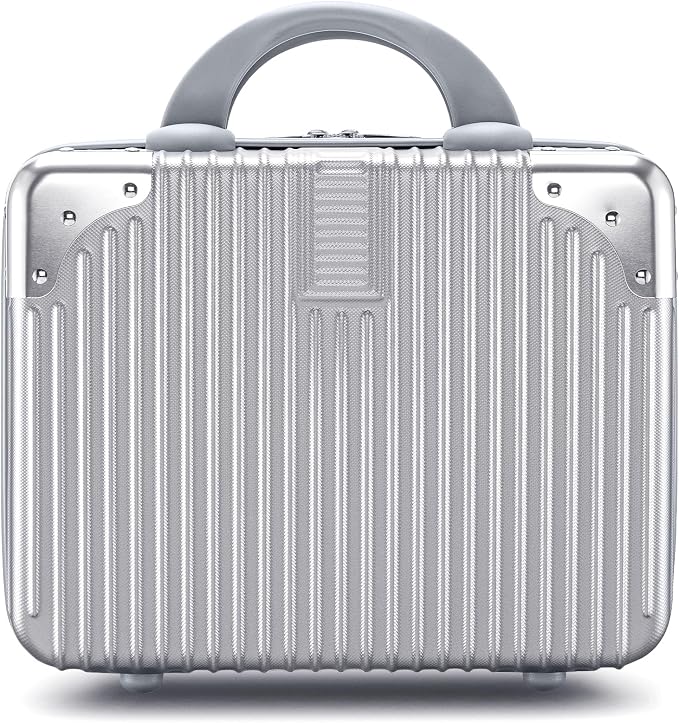 14 Inch Hard Shell Cosmetic Case, Mini Carrying Makeup Suitcase, Silver | Small Pressure-proof Hard Case Makeup Travel Case with Elastic Band ABS Carrying Suitcase, Mini Travel Hand Luggage Organizer - Image 9