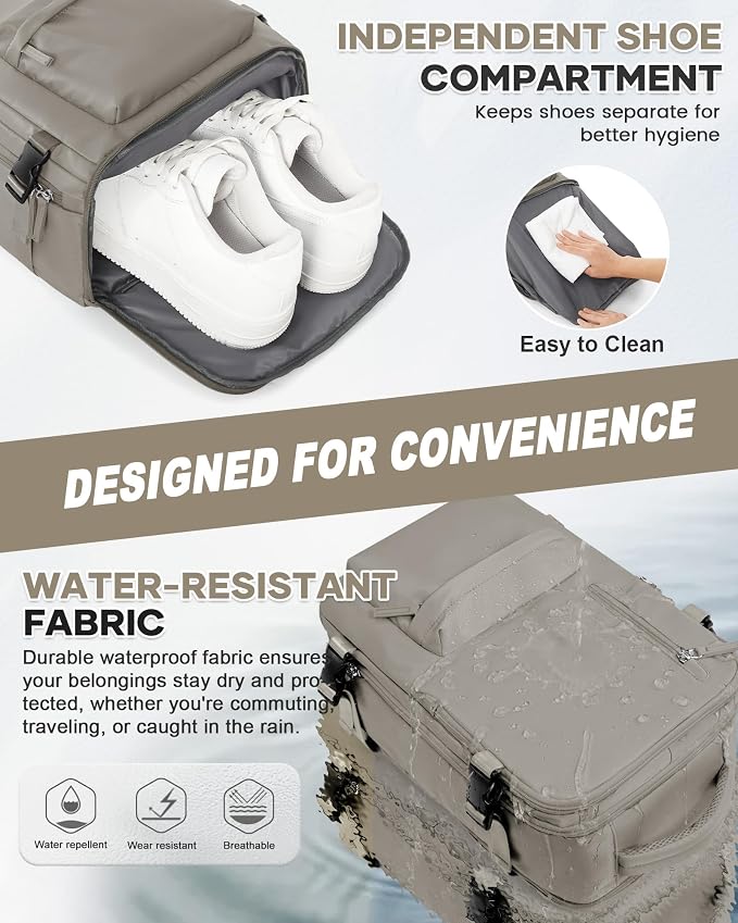WONHOX Carry on Travel Laptop Backpack for Women Men Flight Approved,Backpack for Women Travel Bag Hiking Outdoor Sports Rucksack Casual Daypack, Grey Brown - Image 3