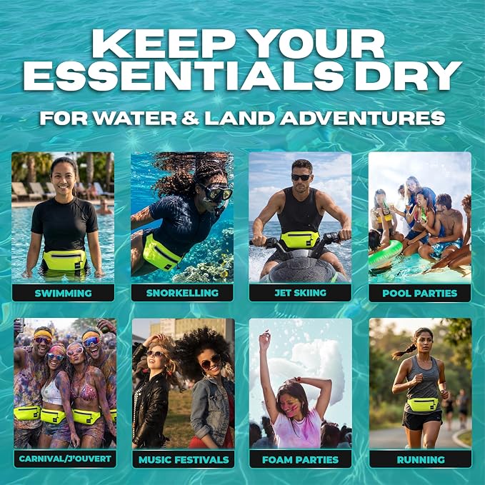 DRENCH 100% Waterproof Waist Pack Neon Yellow | Caribana & Caribbean Carnival Bag for Jouvert, Festivals, EDM Raves, Pool Parties, Travel & High Visibility Outdoor Use | Waterproof Phone Pouch Dry Bag - Image 9
