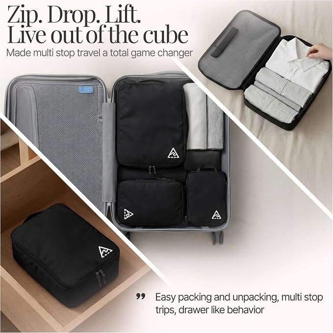 Well Traveled 4 pcs Compression Packing Bags Cubes Set with HybridMax Double-Capacity Design - Packing Cubes for Travel Compression to Maximize Limited Luggage Space, Black - Image 6
