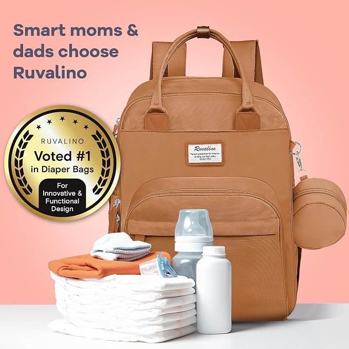 RUVALINO Diaper Bag Backpack-Multifunction Baby Travel Bag with Changing pad, Insulated Bottle Holders & Pacifier Case, Large Capacity, Waterproof, Dark Brown - Image 6