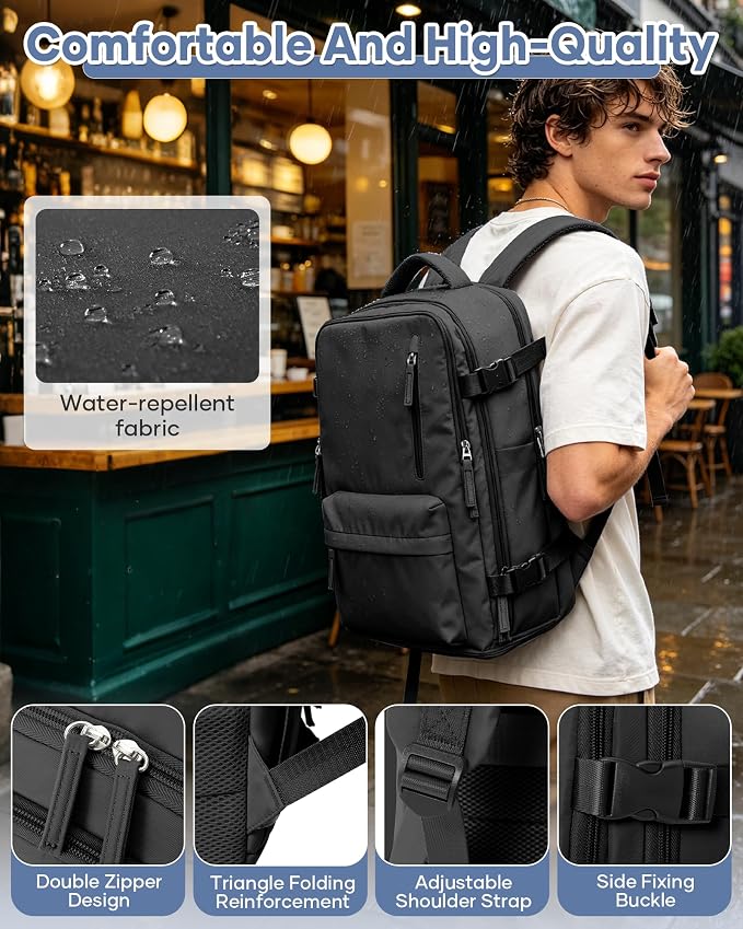 Large Travel Backpack Women Carry On Hiking Backpack Waterproof Outdoor Sports Casual Daypack Personal item Travel Bag Airplane Essentials Spirit Airline Flight Approved Shoes Compartment Men,Black - Image 4