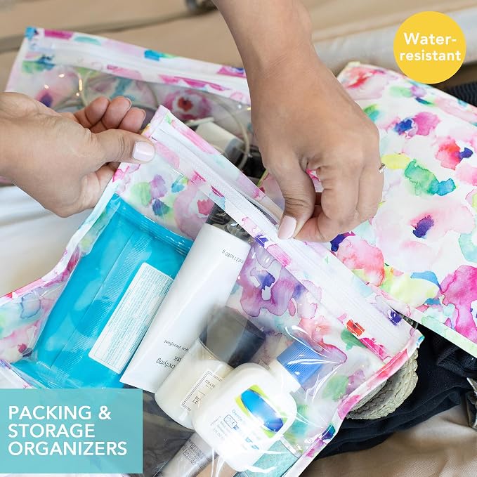 Bumkins - Waterproof Wet Bag & Clear Travel Bags - For Beach, Baby, Travel, Swim Suit, Cloth Diapers, Pump Parts, Pool, Gym, Toiletries - Reusable & Easy to Clean - Watercolor - 4 Pack - Image 2