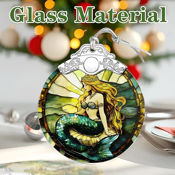 Mermaid Stained Glass Ornament, Christmas Ornaments – Christmas Tree Decorations, Holiday Decor, Stocking Stuffer, Gift Idea, Gifts for Mermaid Lover, Fans of Fairy-Tale Theme, Friend, Family